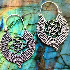 Boho Tribal Geometric Silver Earrings